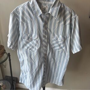 Corral Light Blue and White Striped Short-Sleeve Western Shirt